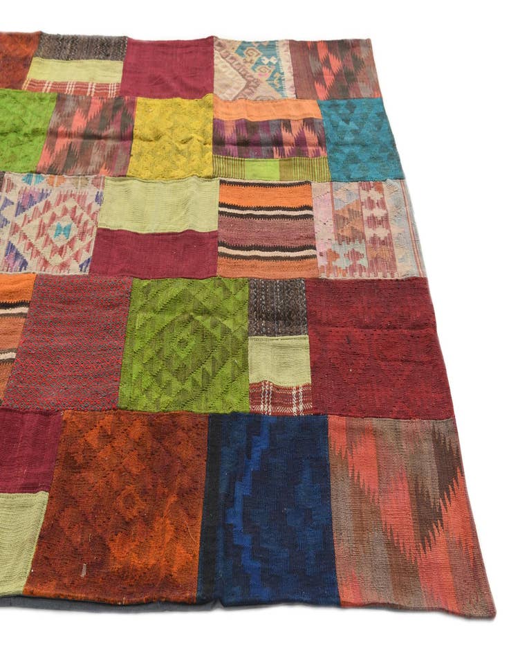 Detail image of 5' 7 x 8' 2  Hand Woven Kilim Patchwork Wool Rug