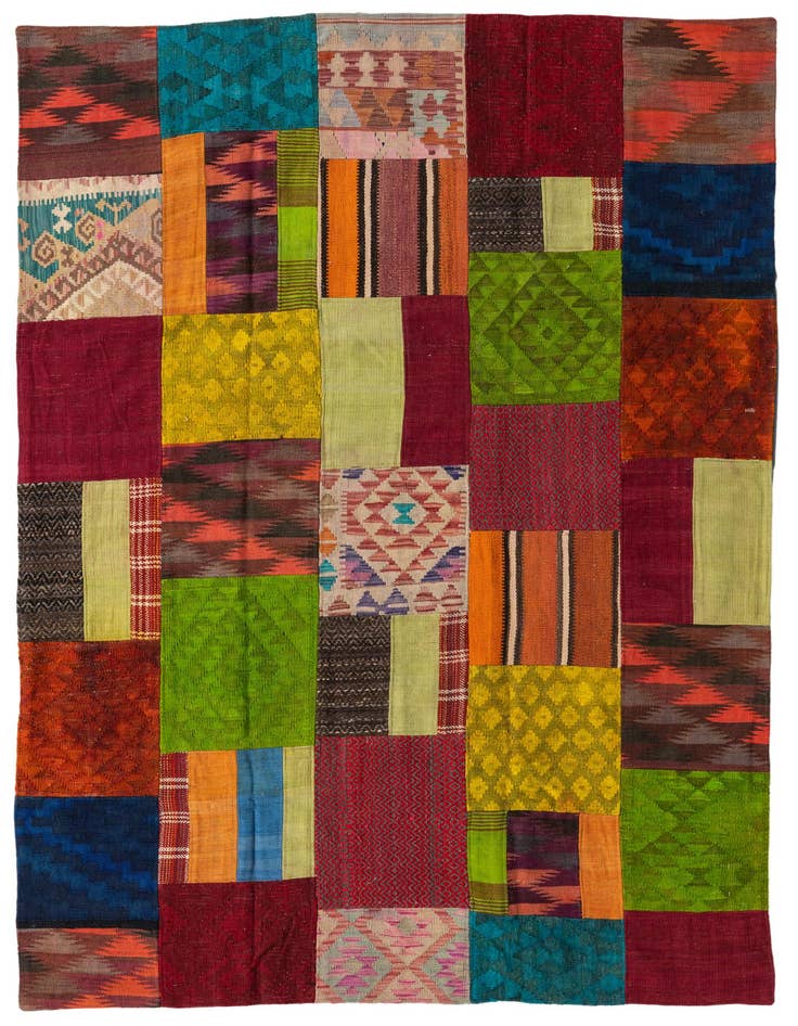 Detail image of 5' 7 x 8' 2 Hand Woven Kilim Patchwork Wool Rug