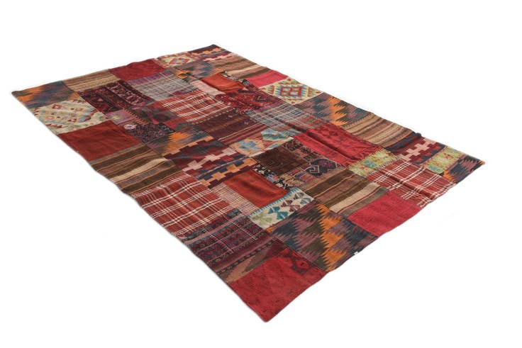 Detail image of 5' 6 x 8' Hand Woven Kilim Patchwork Wool Rug