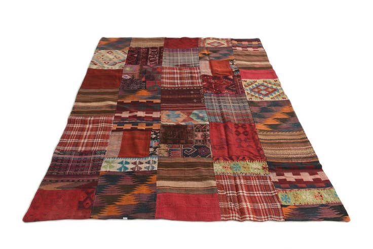 Detail image of 5' 6 x 8' Hand Woven Kilim Patchwork Wool Rug