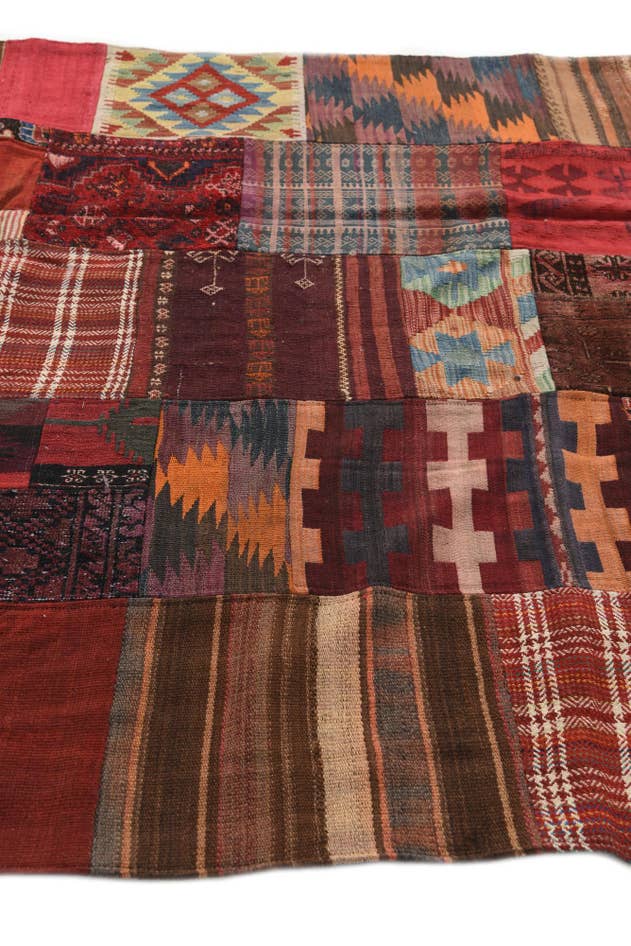 Detail image of 5' 6 x 8' Hand Woven Kilim Patchwork Wool Rug