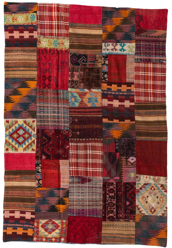Detail image of 5' 6 x 8' Hand Woven Kilim Patchwork Wool Rug