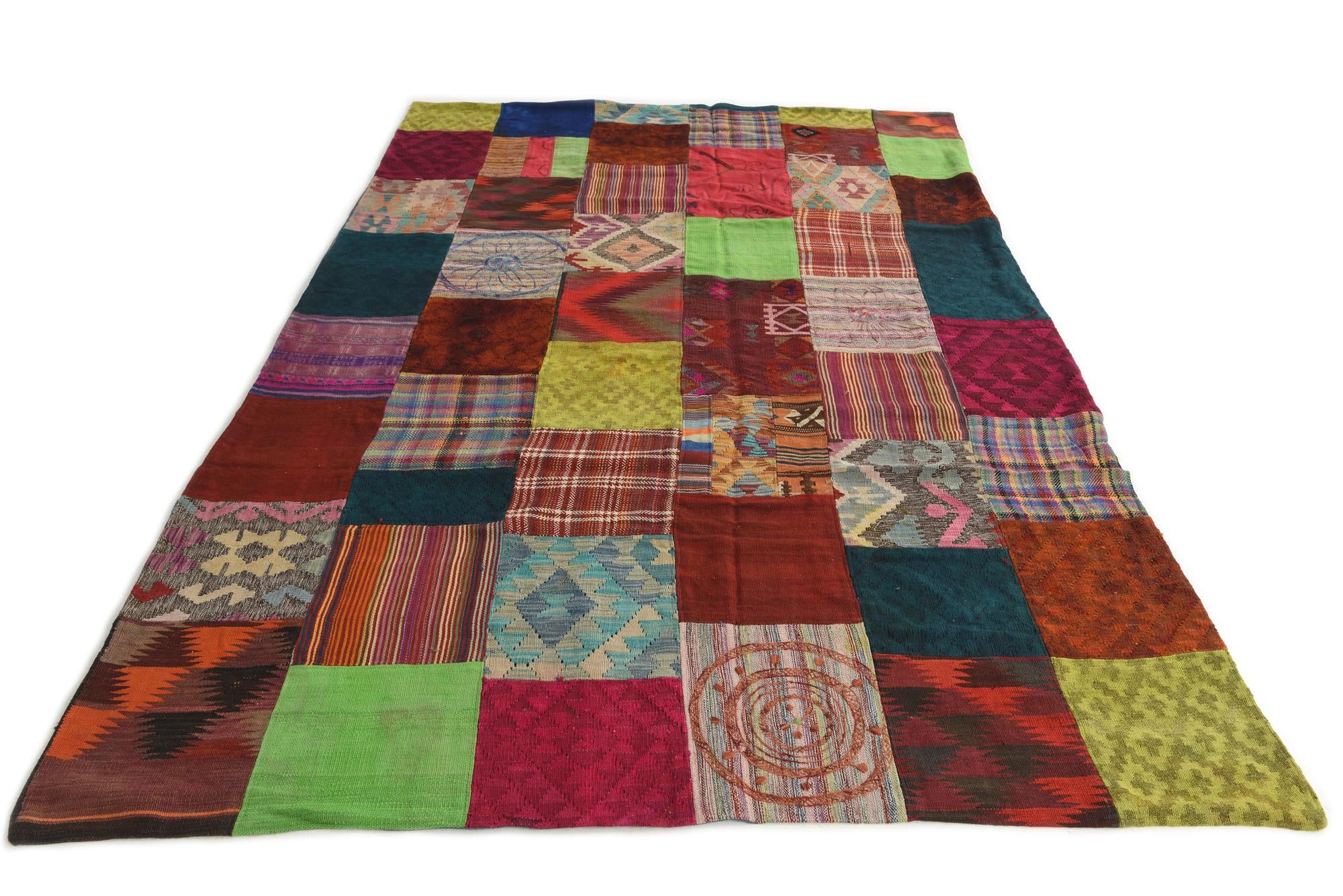 6' 6 x 9' 10 Hand Woven Kilim Patchwork Wool Rug