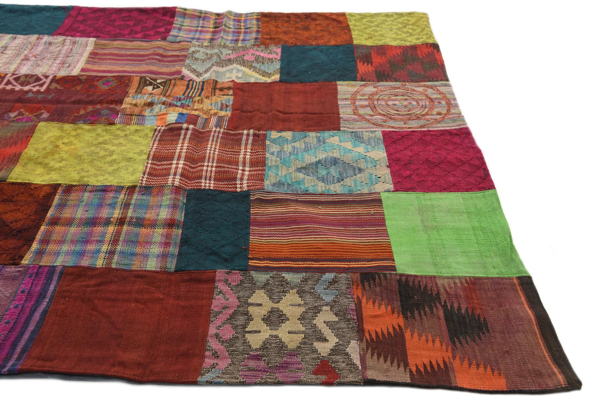 6' 6 x 9' 10 Hand Woven Kilim Patchwork Wool Rug