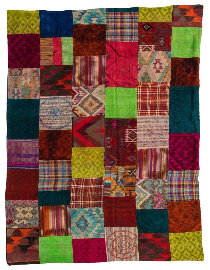 Detail image of 6' 6 x 9' 10 Hand Woven Kilim Patchwork Wool Rug