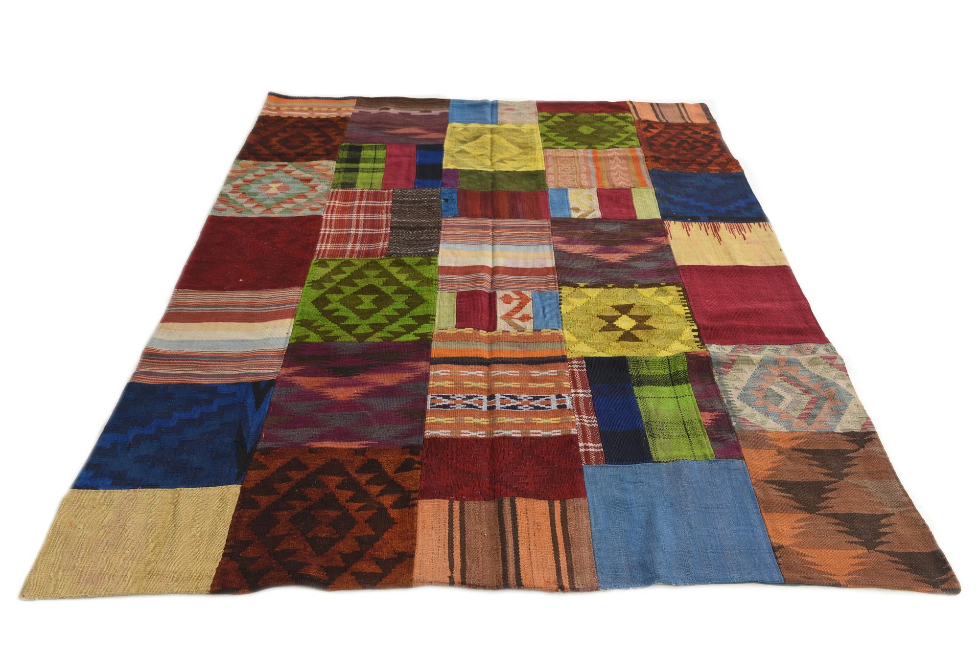 5' 8 x 8' Hand Woven Kilim Patchwork Wool Rug