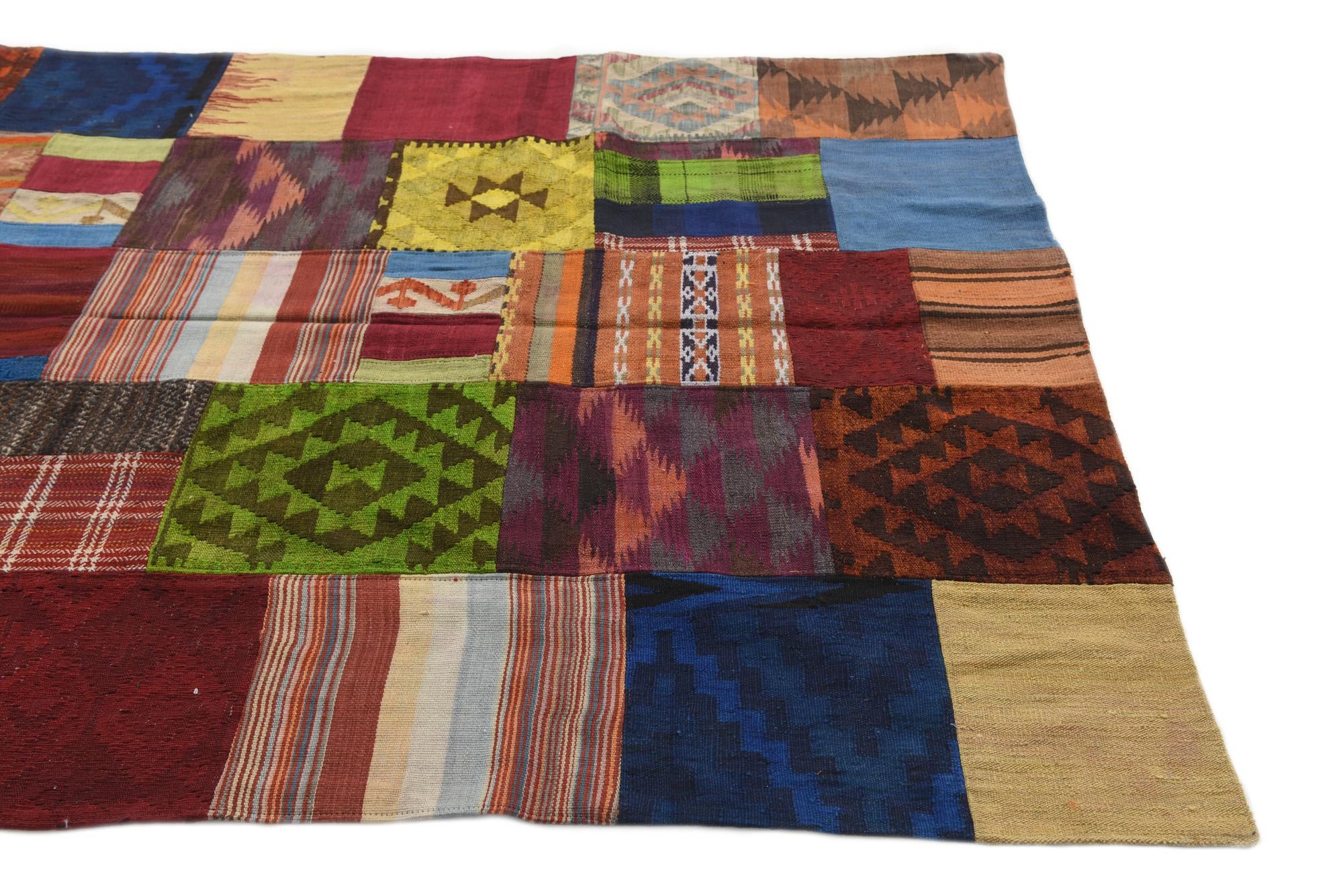5' 8 x 8' Hand Woven Kilim Patchwork Wool Rug
