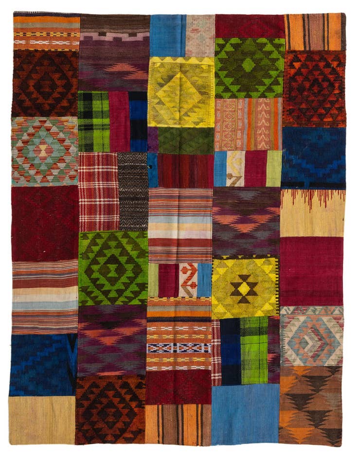 Detail image of 5' 8 x 8' Hand Woven Kilim Patchwork Wool Rug