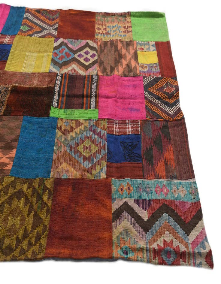 Detail image of 5' 7 x 7' 6  Hand Woven Kilim Patchwork Wool Rug