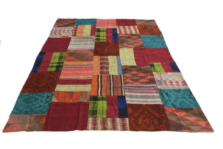 5' 7 x 8' Hand Woven Kilim Patchwork Wool Rug