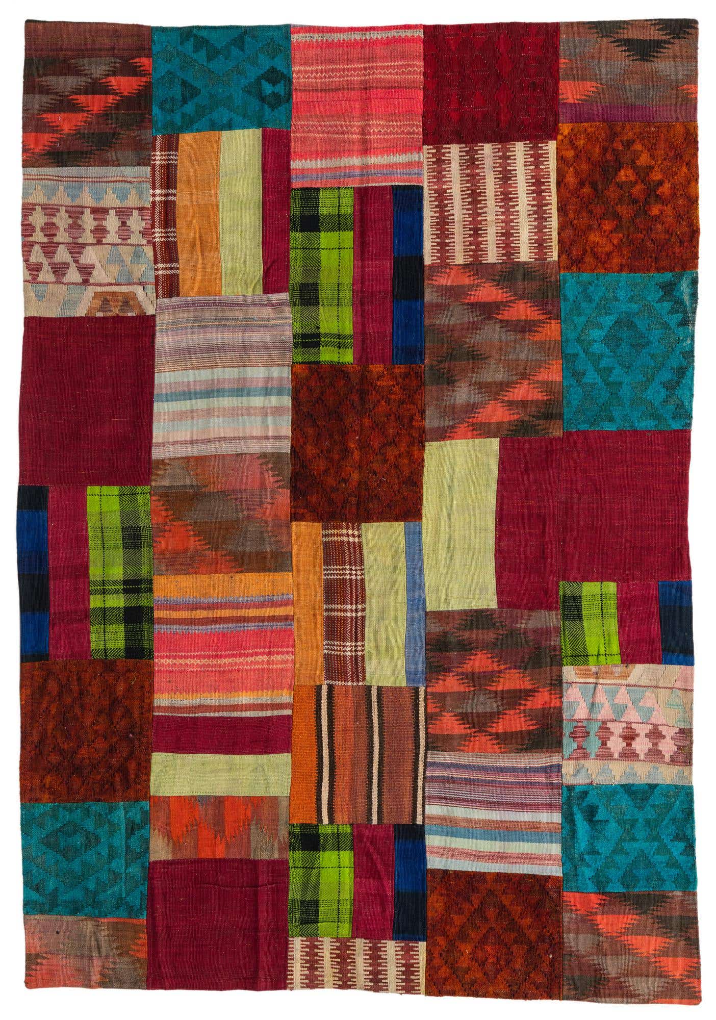 5' 7 x 8' Hand Woven Kilim Patchwork Wool Rug