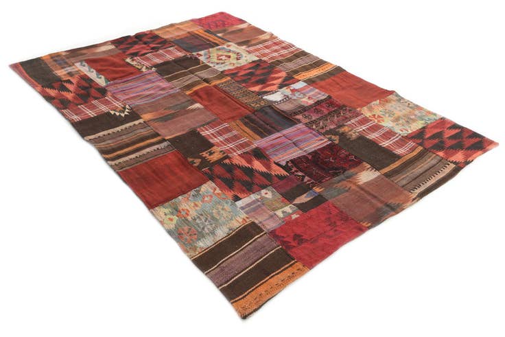 Detail image of 5' 5 x 8' Hand Woven Kilim Patchwork Wool Rug