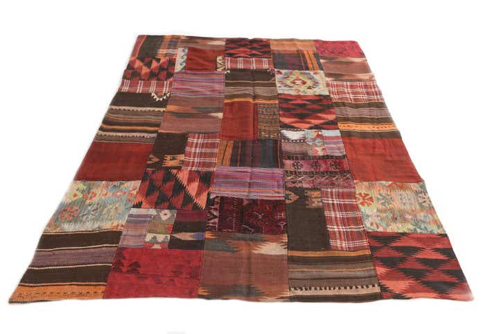 5' 5 x 8' Hand Woven Kilim Patchwork Wool Rug