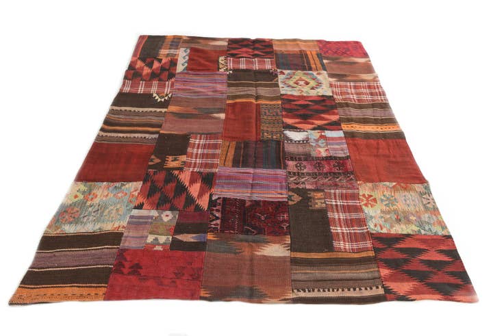 Detail image of 5' 5 x 8' Hand Woven Kilim Patchwork Wool Rug