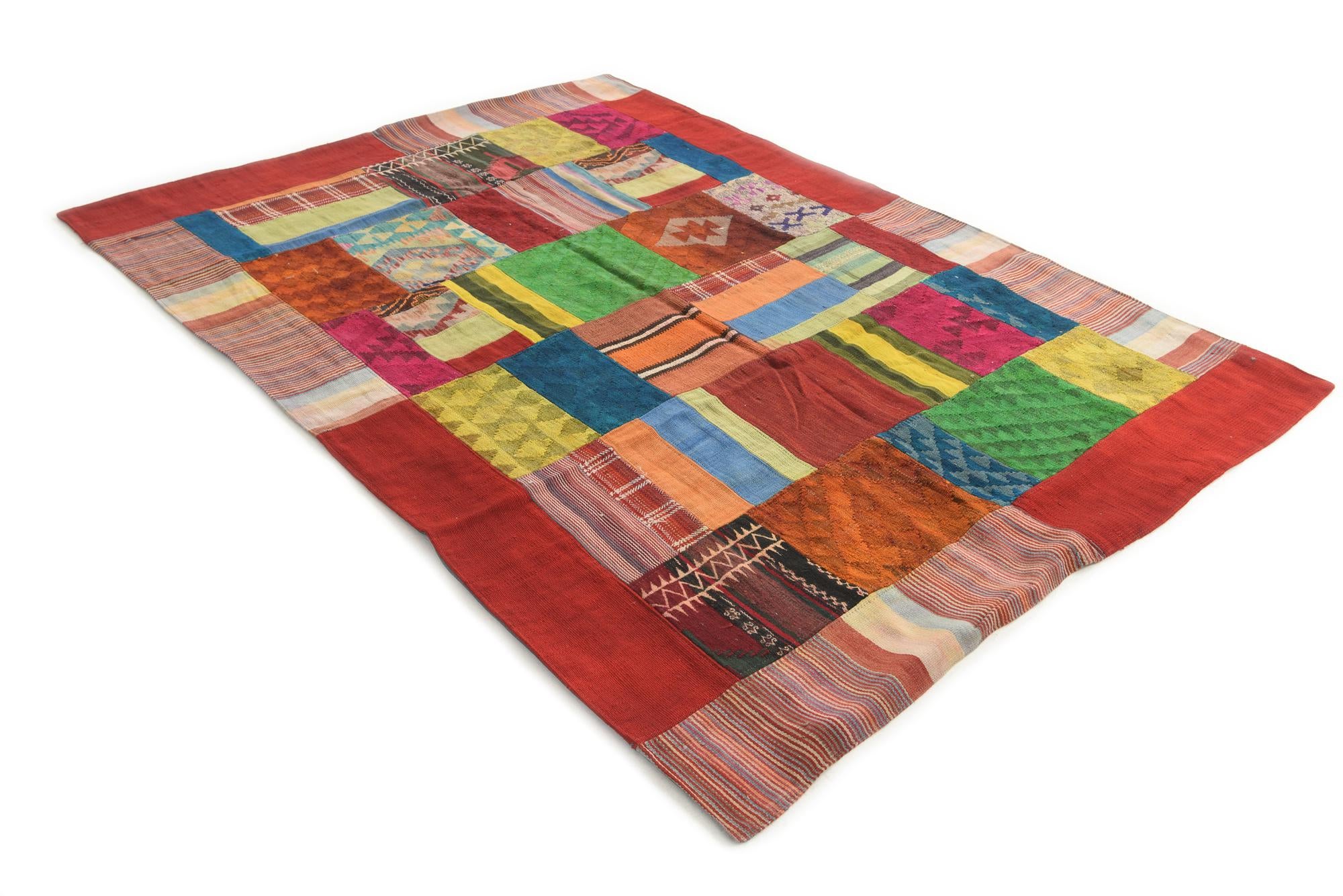 5' 8 x 8' Hand Woven Kilim Patchwork Wool Rug