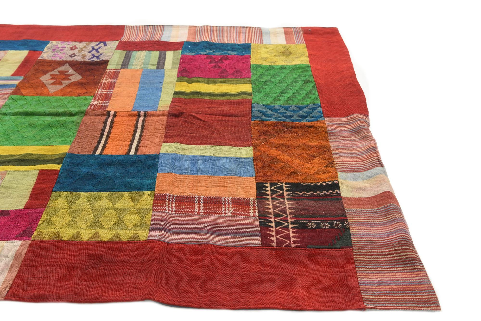 5' 8 x 8' Hand Woven Kilim Patchwork Wool Rug