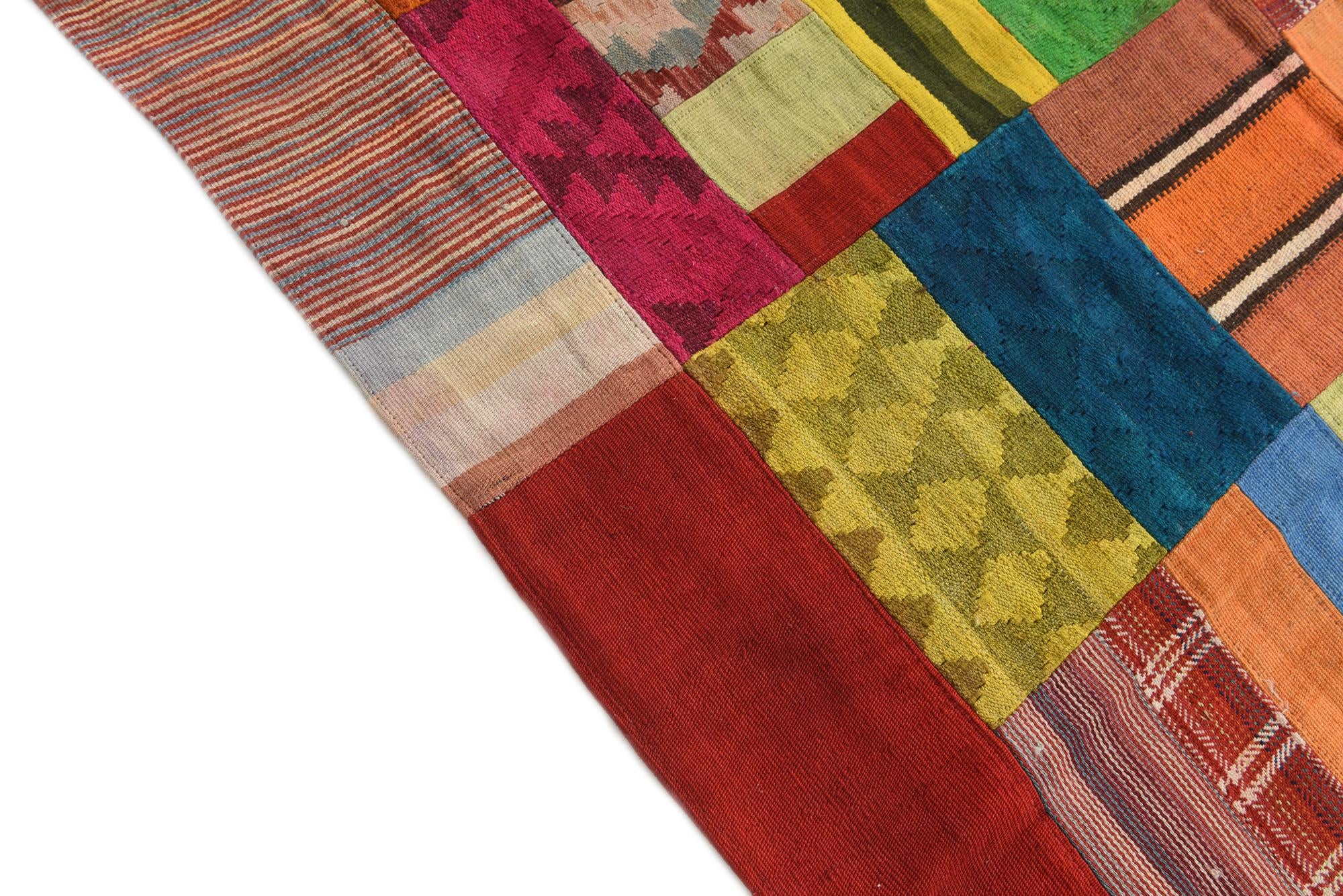 5' 8 x 8' Hand Woven Kilim Patchwork Wool Rug