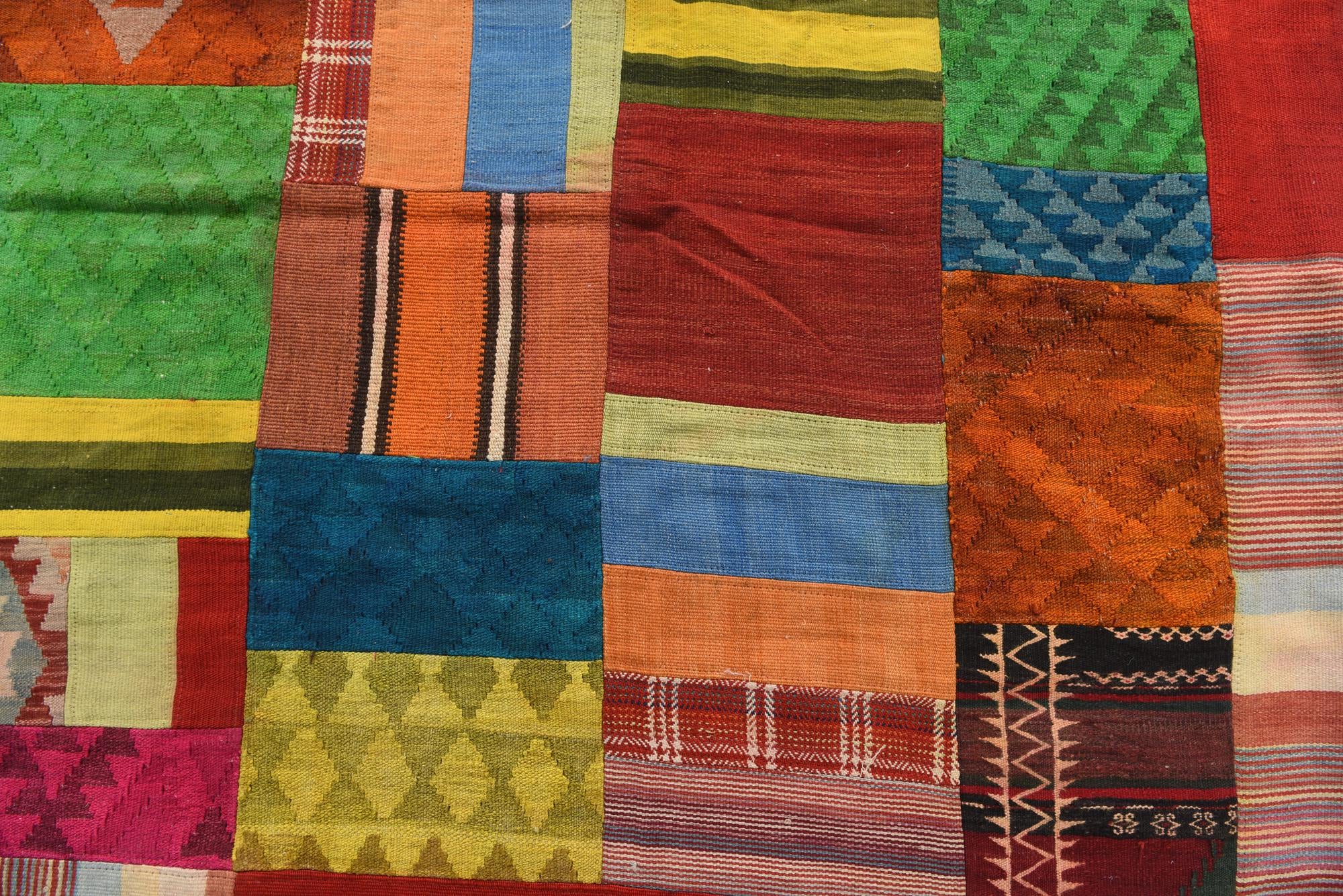 5' 8 x 8' Hand Woven Kilim Patchwork Wool Rug