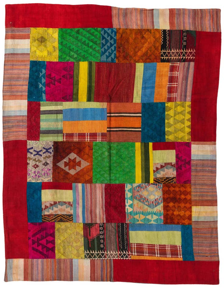 Detail image of 5' 8 x 8' Hand Woven Kilim Patchwork Wool Rug