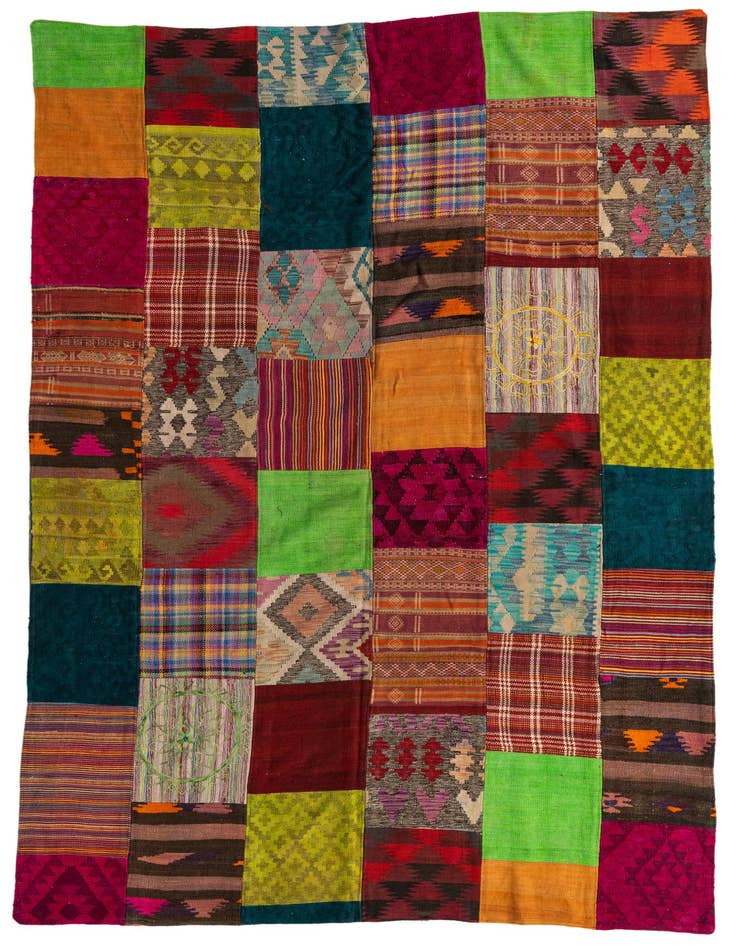 Detail image of 6' 7 x 9' 8 Hand Woven Kilim Patchwork Wool Rug