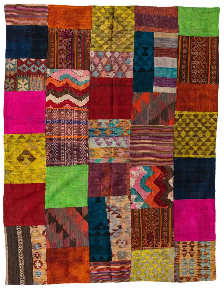 Detail image of 5' 5 x 7' 10 Hand Woven Kilim Patchwork Wool Rug