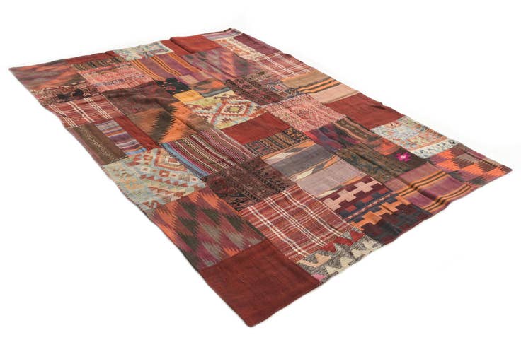 Detail image of 5' 6 x 7' 10 Hand Woven Kilim Patchwork Wool Rug