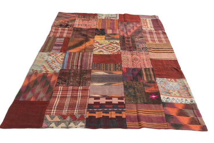 Detail image of 5' 6 x 7' 10 Hand Woven Kilim Patchwork Wool Rug