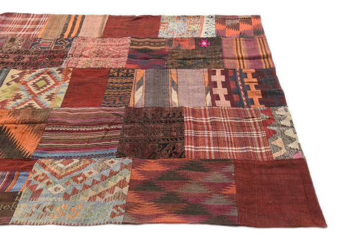 Detail image of 5' 6 x 7' 10 Hand Woven Kilim Patchwork Wool Rug