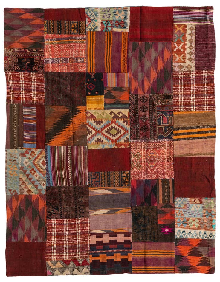 Detail image of 5' 6 x 7' 10 Hand Woven Kilim Patchwork Wool Rug