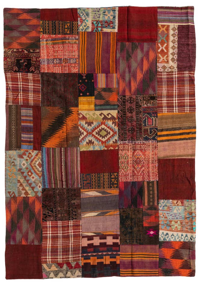 Detail image of 5' 6 x 7' 10 Hand Woven Kilim Patchwork Wool Rug