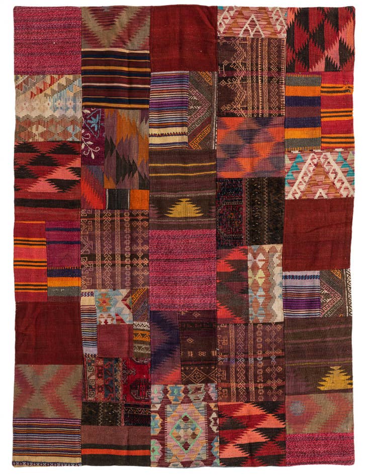 Detail image of 5' x 6' 9 Hand Woven Kilim Patchwork Wool Rug