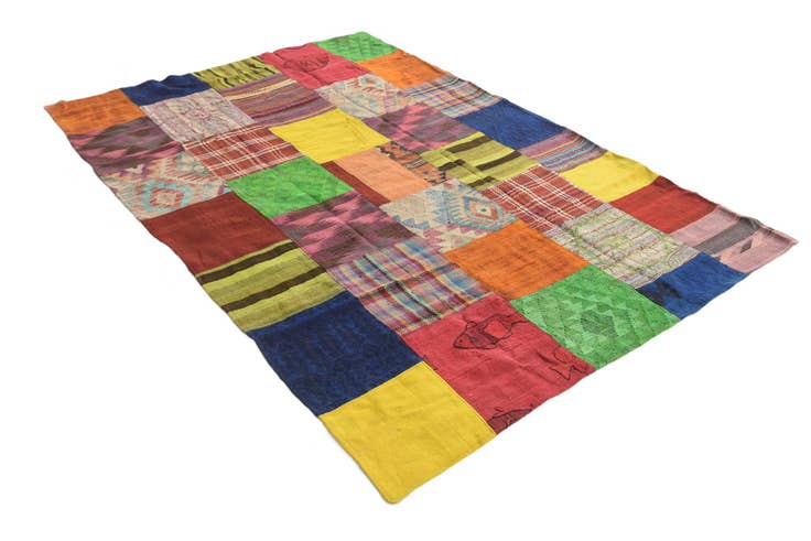 Detail image of 5' 6 x 7' 10 Hand Woven Kilim Patchwork Wool Rug
