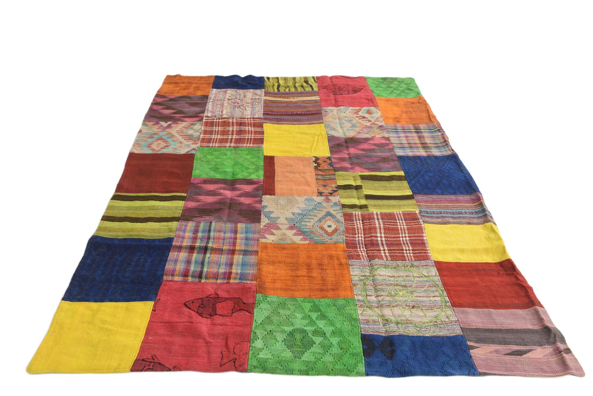 5' 6 x 7' 10 Hand Woven Kilim Patchwork Wool Rug
