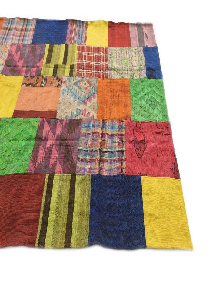 Detail image of 5' 6 x 7' 10 Hand Woven Kilim Patchwork Wool Rug