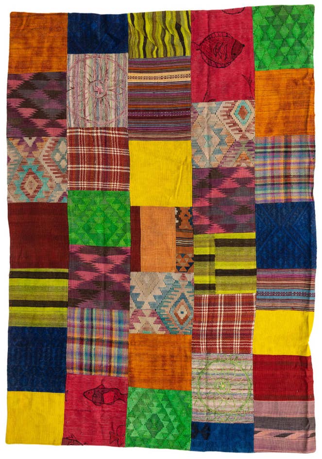 Detail image of 5' 6 x 7' 10 Hand Woven Kilim Patchwork Wool Rug