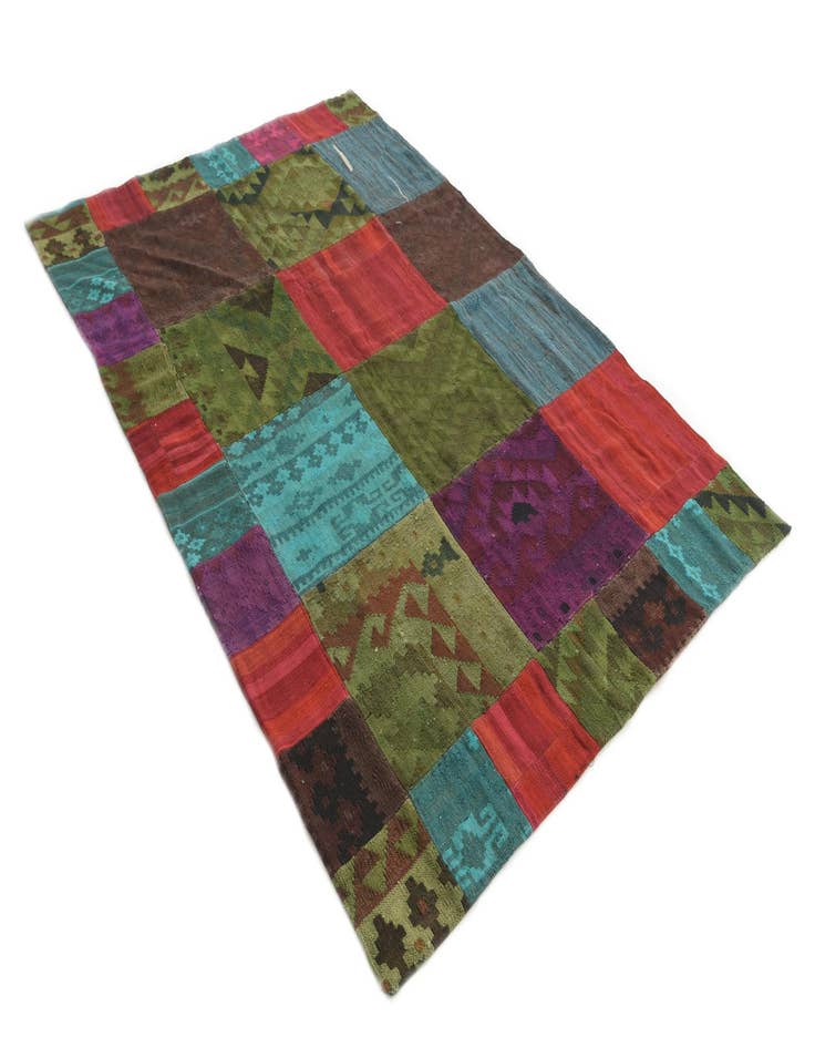 Detail image of 5' 2 x 7' 10  Hand Woven Kilim Patchwork Wool Rug