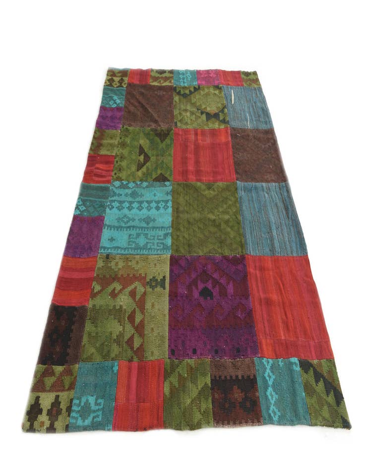 Detail image of 5' 2 x 7' 10  Hand Woven Kilim Patchwork Wool Rug