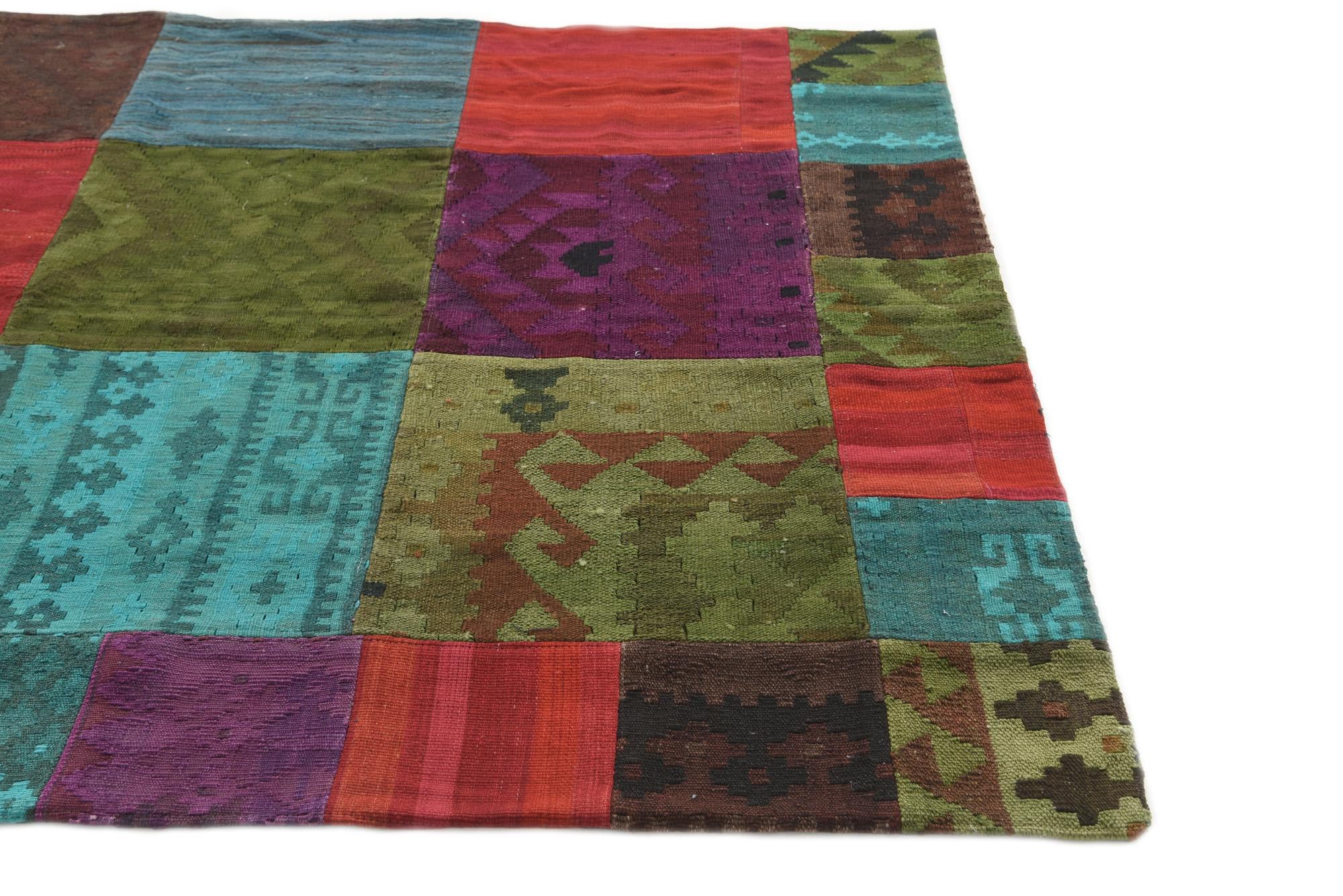 5' 2 x 7' 10 Hand Woven Kilim Patchwork Wool Rug