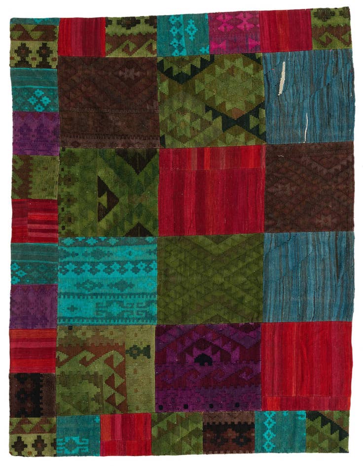 Detail image of 5' 2 x 7' 10 Hand Woven Kilim Patchwork Wool Rug