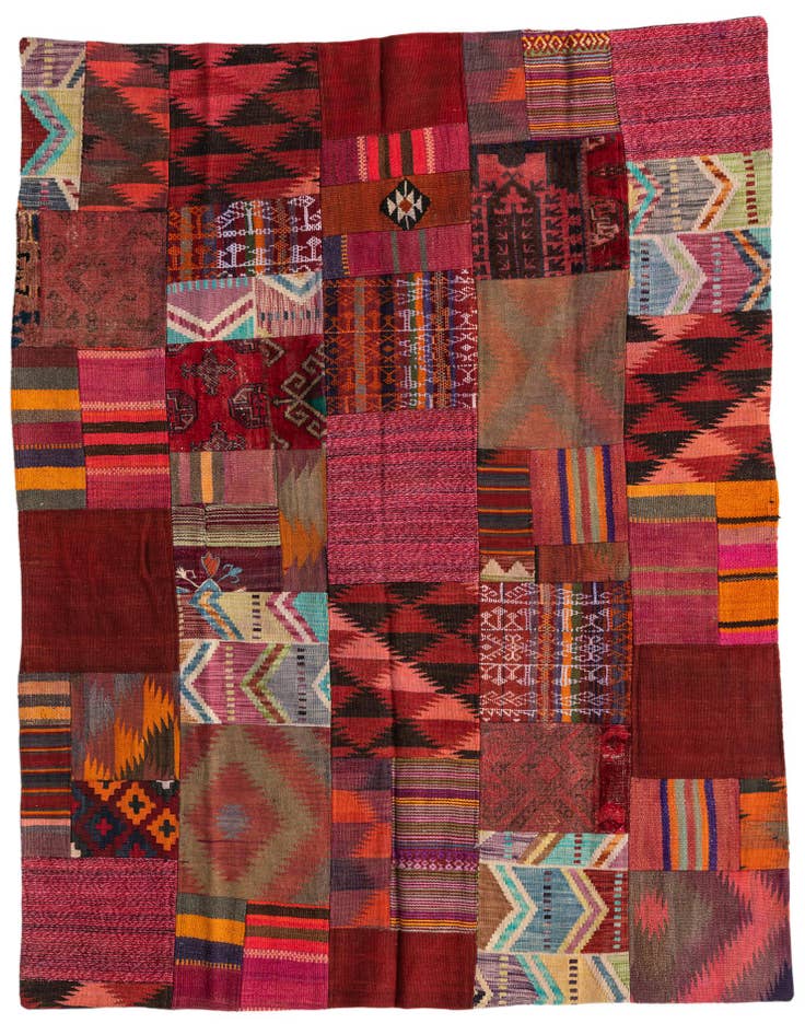 Detail image of 4' 10 x 6' 7 Hand Woven Kilim Patchwork Wool Rug