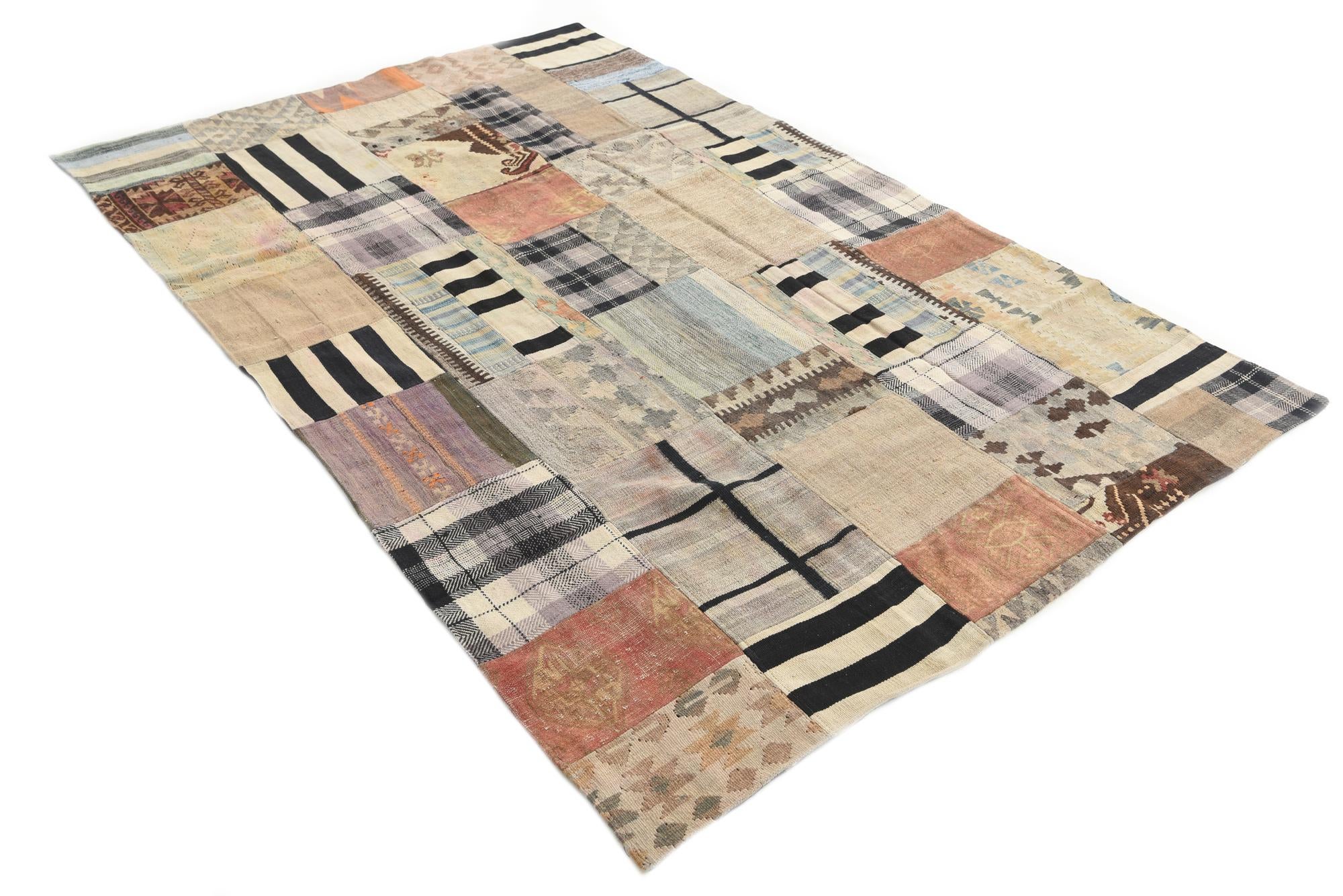 5' 4 x 8' 1 Hand Woven Kilim Patchwork Wool Rug