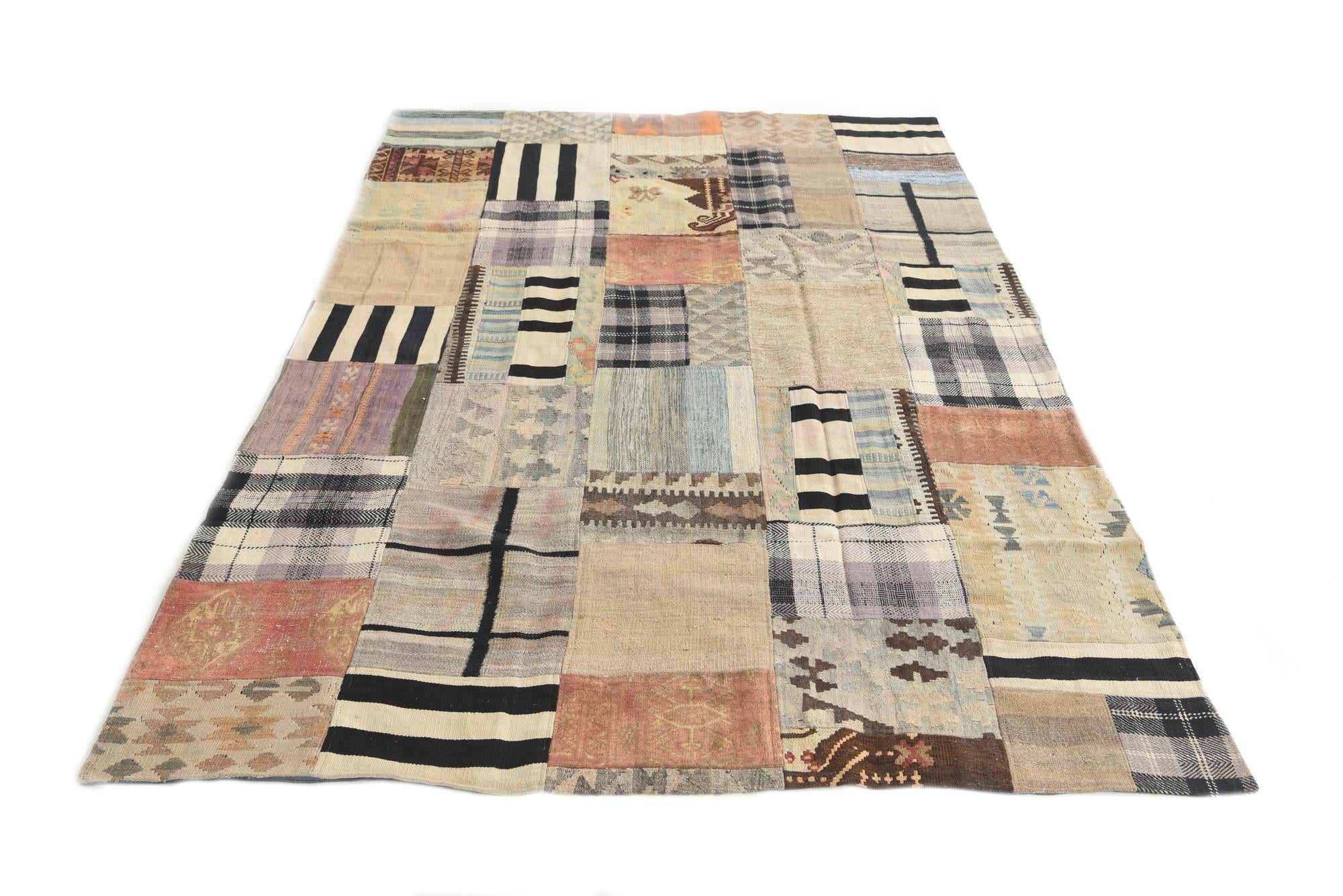 5' 4 x 8' 1 Hand Woven Kilim Patchwork Wool Rug