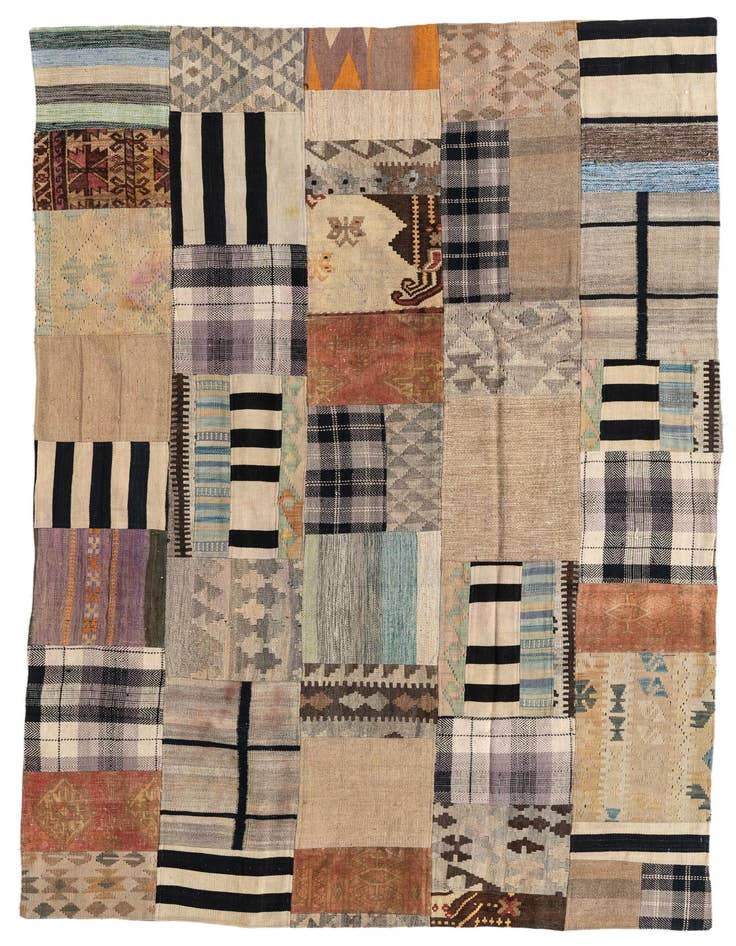 Detail image of 5' 4 x 8' 1 Hand Woven Kilim Patchwork Wool Rug