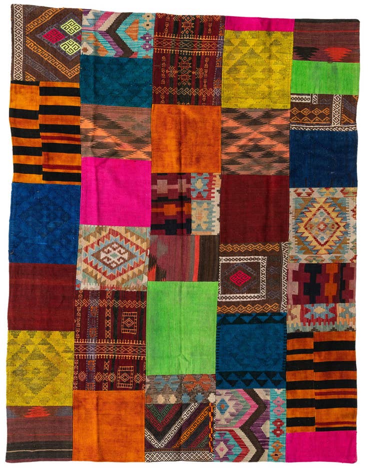 Detail image of 5' 6 x 7' 10 Hand Woven Kilim Patchwork Wool Rug
