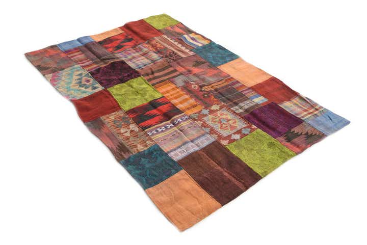 4' x 5' 8 Hand Woven Kilim Patchwork Wool Rug