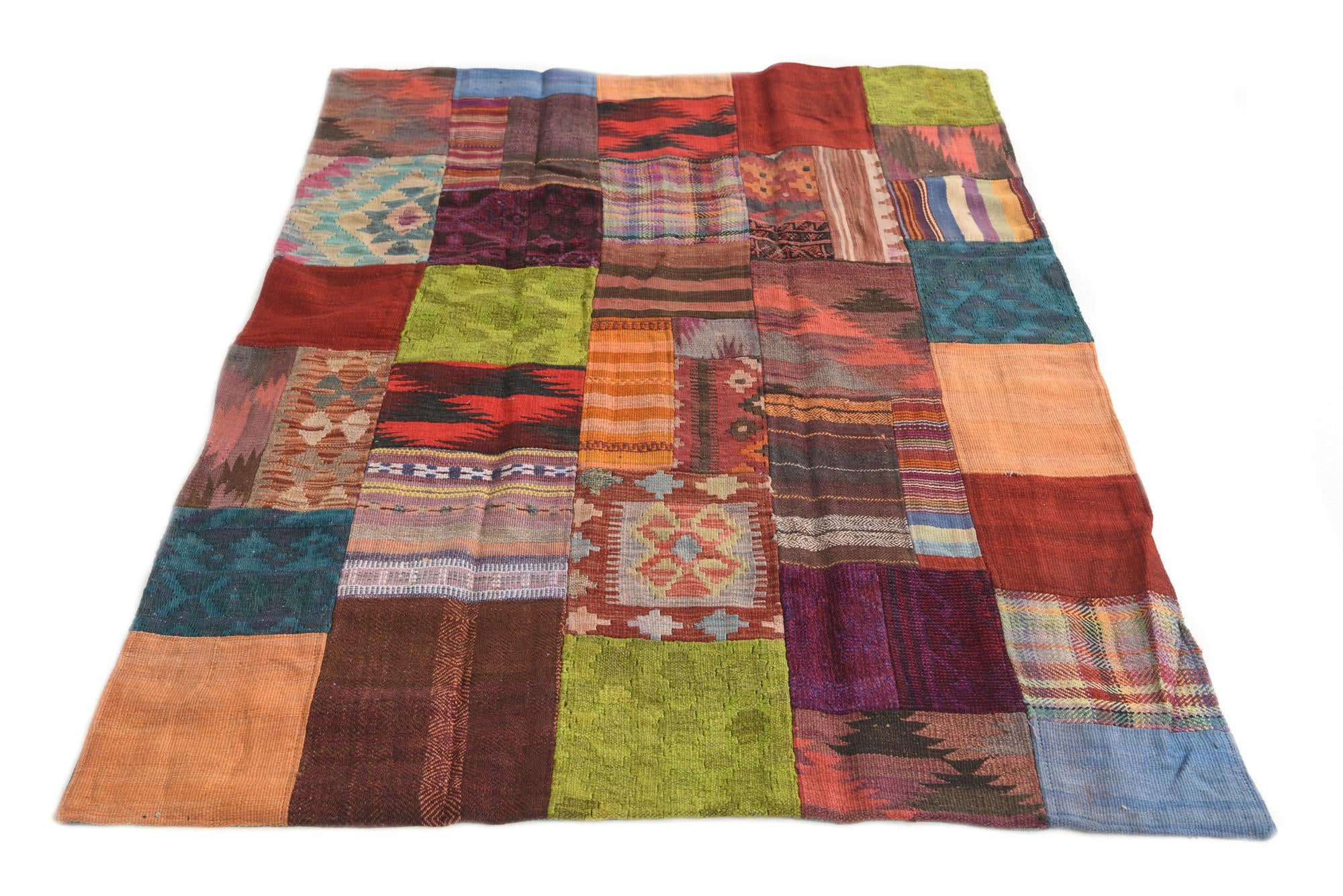 4' x 5' 8 Hand Woven Kilim Patchwork Wool Rug