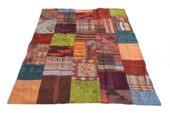 4' x 5' 8 Hand Woven Kilim Patchwork Wool Rug