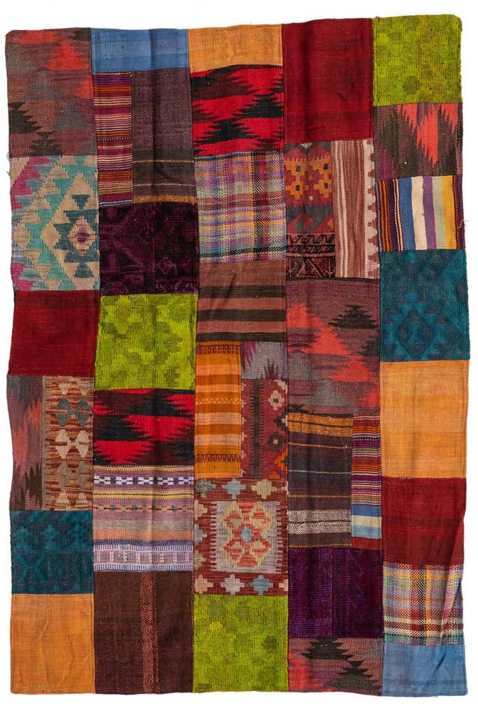 4' x 5' 8 Hand Woven Kilim Patchwork Wool Rug