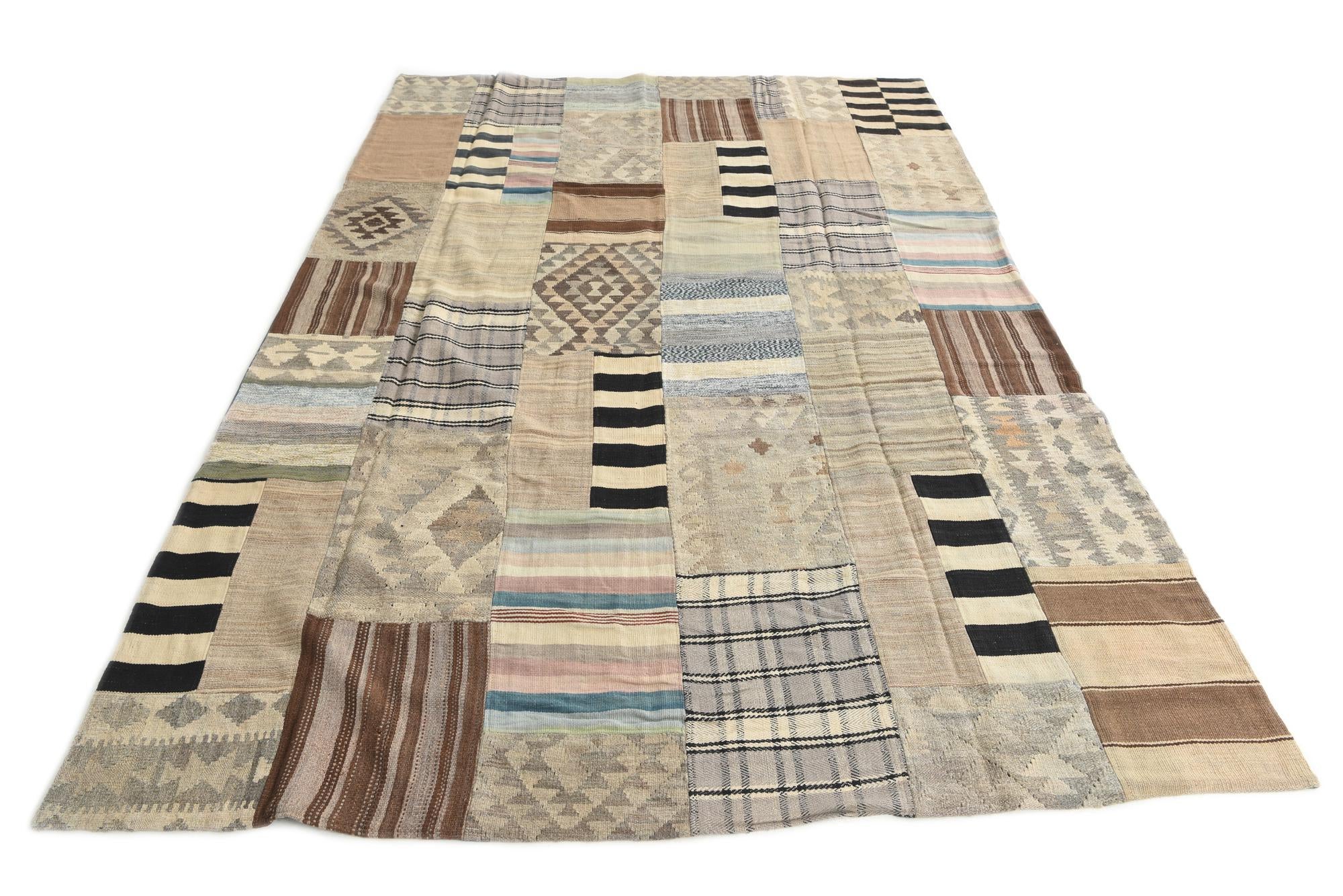 6' 6 x 9' 7 Hand Woven Kilim Patchwork Wool Rug