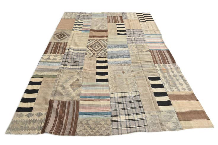 Detail image of 6' 6 x 9' 7 Hand Woven Kilim Patchwork Wool Rug